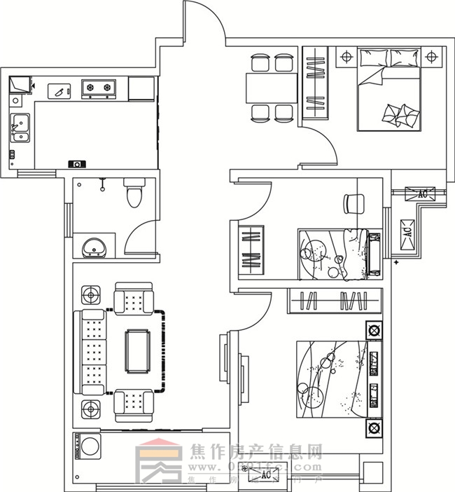 金德利公館7#3單元中戶(hù)三室兩廳一衛(wèi)110.3㎡