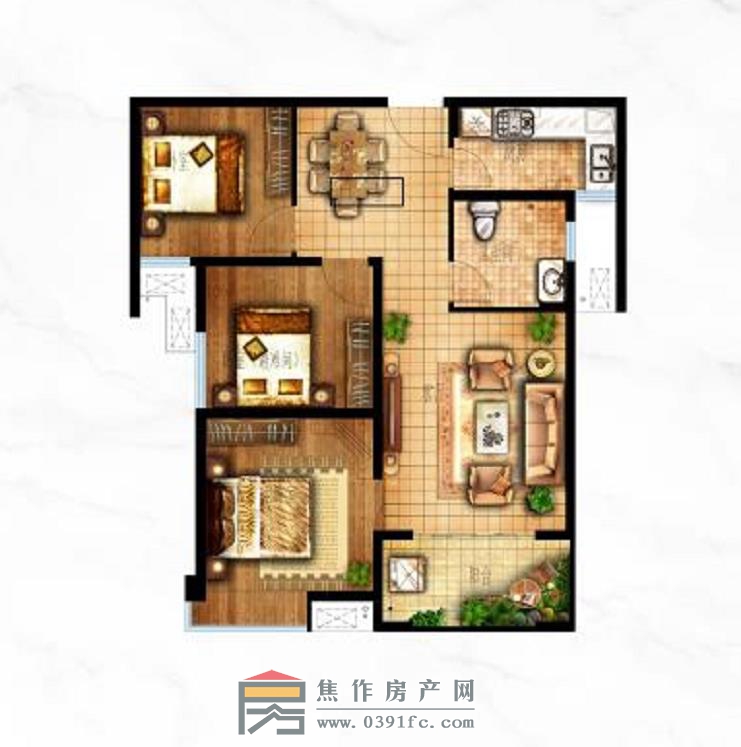 悅東城H3悅堂三室兩廳一衛(wèi)96.52㎡戶型圖